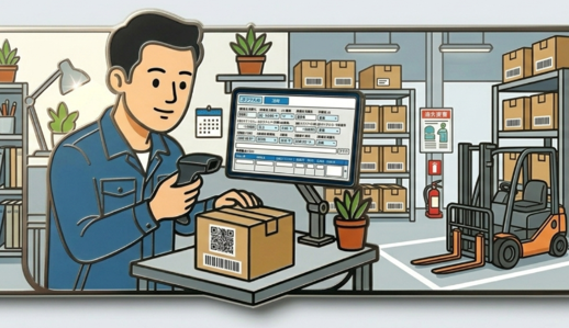 中央の男性がQRコードを読み取りながら kintone 画面を確認しているイメージ